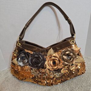 Sharif sequins Leather  flowers shoulder Bling Shoulder bag Y2k